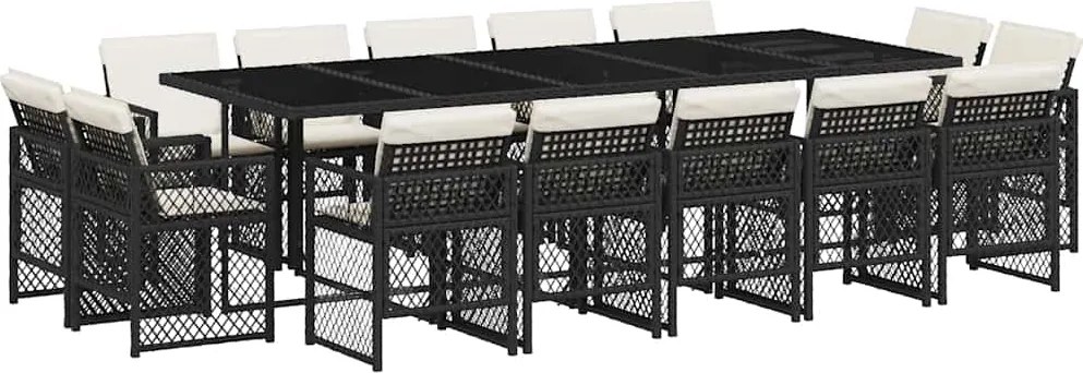 vidaXL Set mobilier de grădină cu perne, 15 piese, negru, poliratan