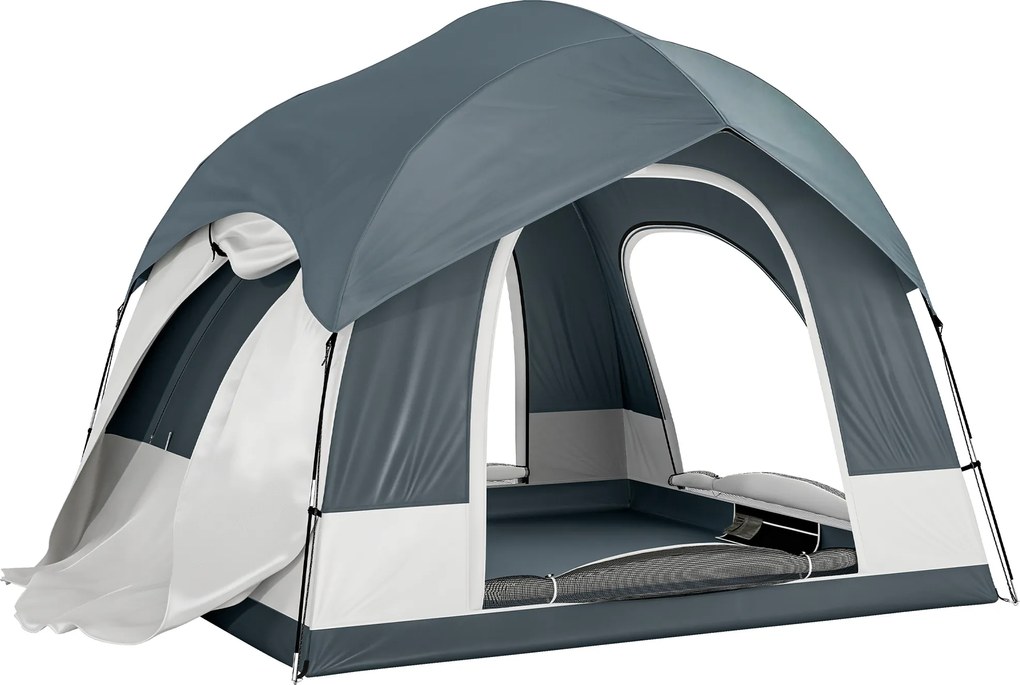 Outsunny Cort de camping pentru 2-4 persoane, impermeabil, cort de familie cu 3 uși, acoperiș de ploaie detașabil, folie de sol, geantă de transport, albastru închis | Aosom Romania