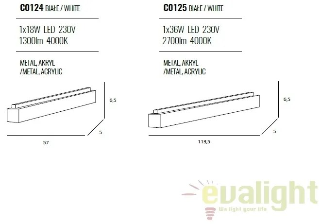 Plafoniera LED LINEAR 2700Lm, L113,5cm, alb