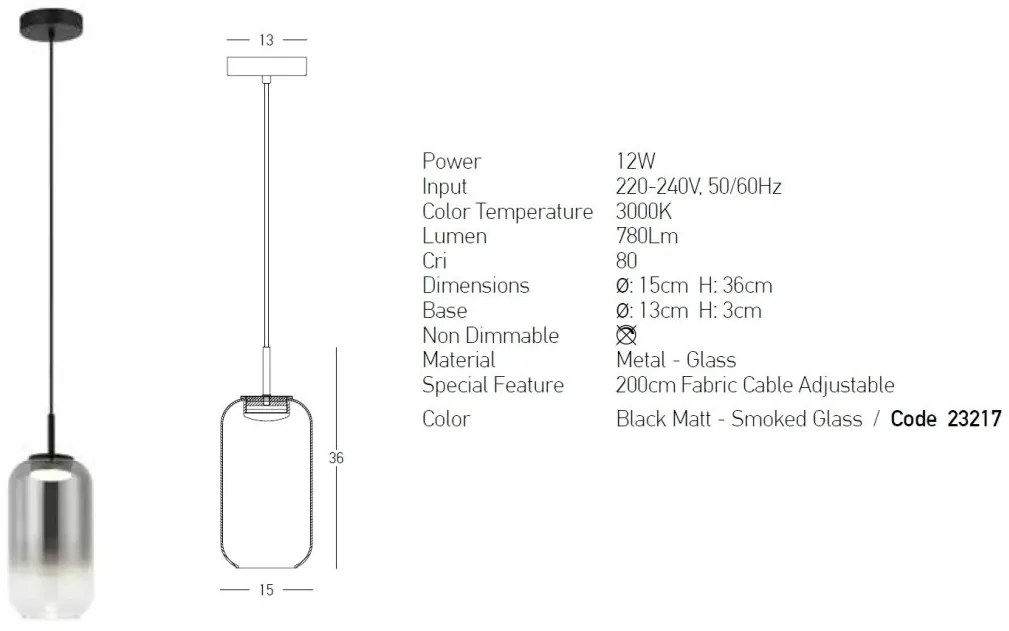 Pendul LED design decorativ Chloe I fumuriu