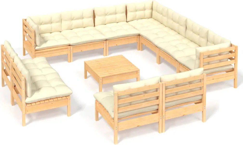 vidaXL Set mobilier grădină cu perne crem, 12 piese, lemn masiv de pin