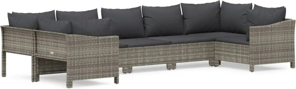vidaXL Set mobilier de grădină cu perne, 7 piese, gri, poliratan