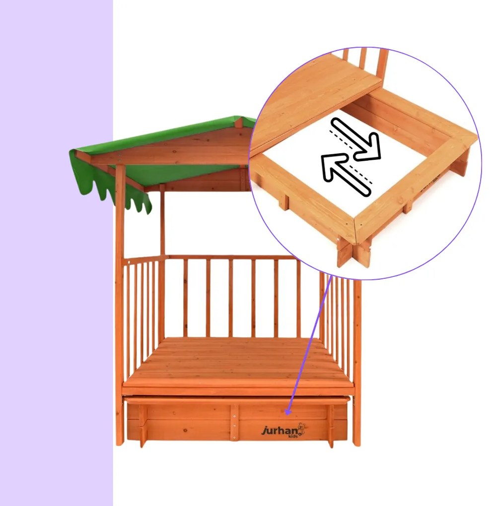 Groapa cu nisip cu verandă HAPPY, 130x130x143cm, maro/verde Jurhan