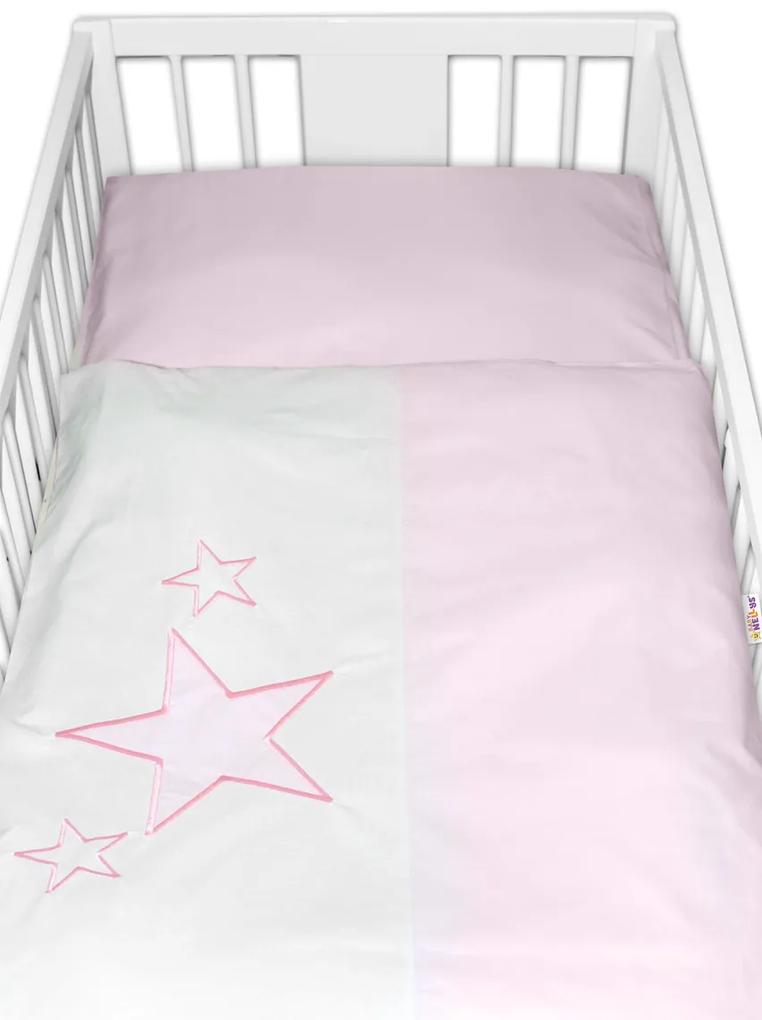 Lenjerie de pătuț Baby Nellys, Baby Stars - roz 135x100