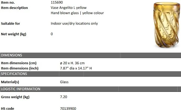 Vaza flori, Vas decorativ Angelito L, galben 115690 HZ