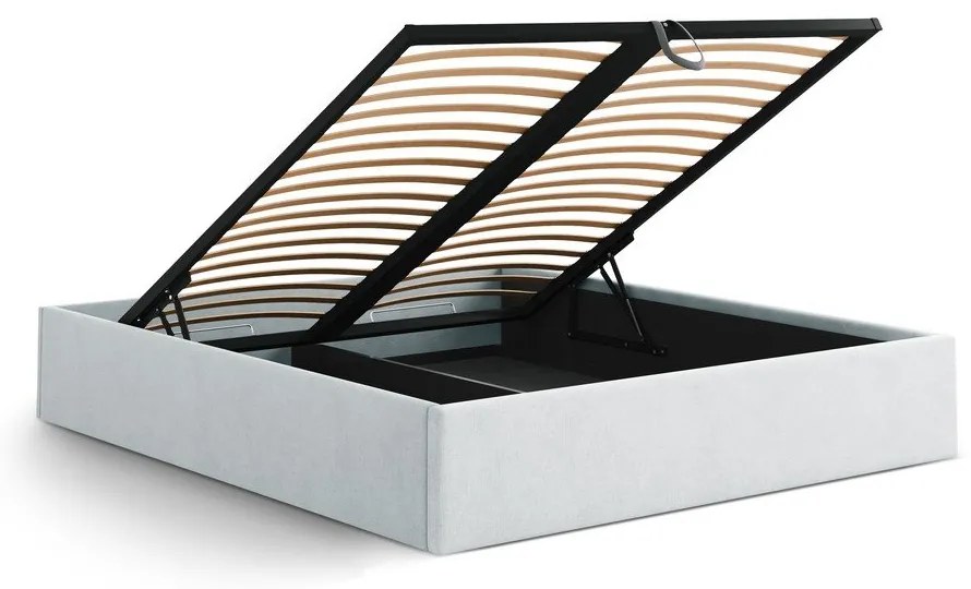 Pat matrimonial gri deschis tapițat cu spațiu de depozitare/fără tăblie cu somieră 160x200 cm Susan – Micadoni