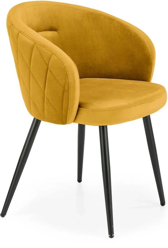 Scaun living galben K430, stofa catifelata/metal, 51x54x77 cm