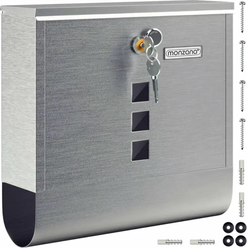 Cutie poștală cu tub pentru ziare POST, 30,5x10x33,5cm, argintiu Monzana