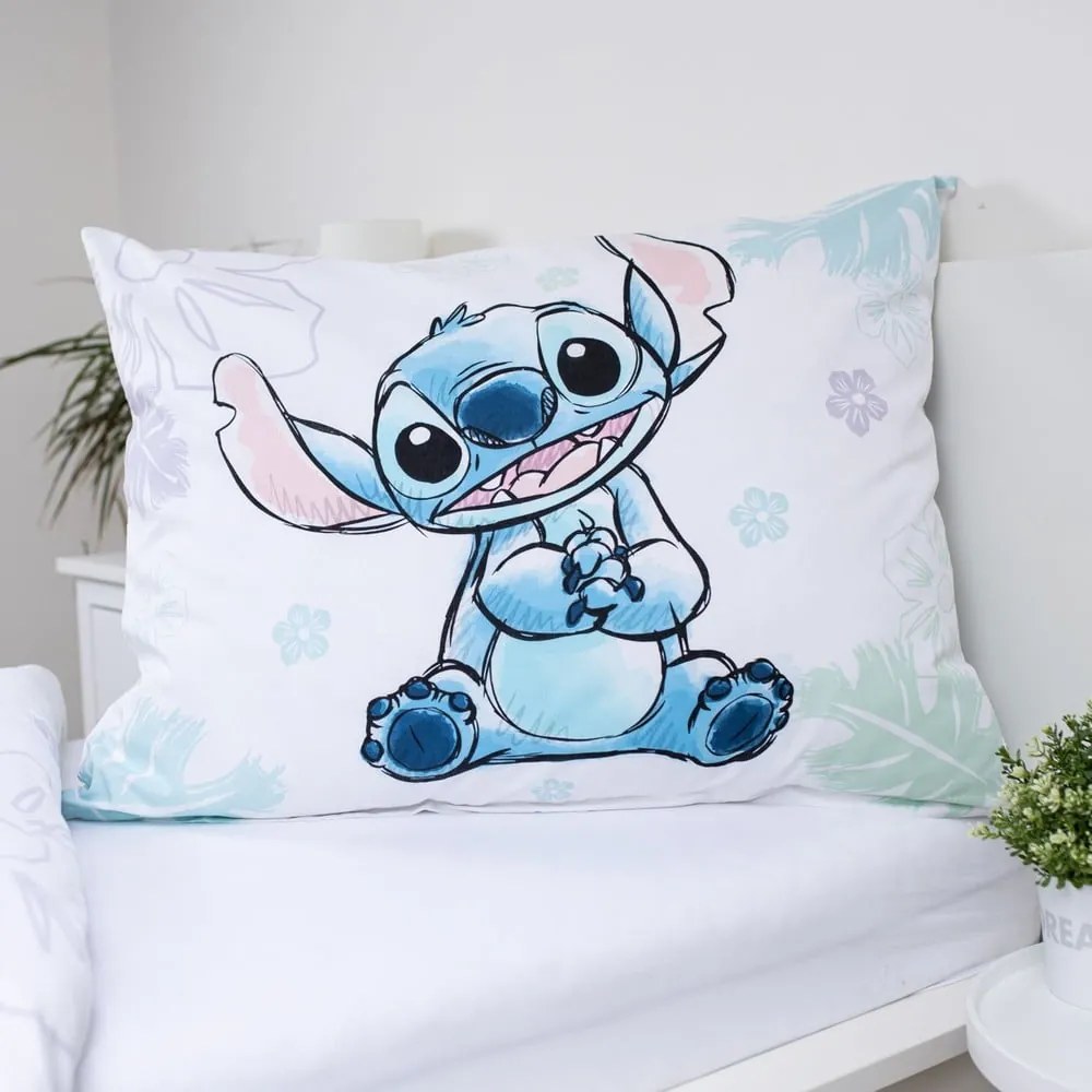 Lenjerie de pat pentru copii albă din bumbac pentru pat de o persoană 140x200 cm Lilo and Stitch "Ohana White" – Jerry Fabrics