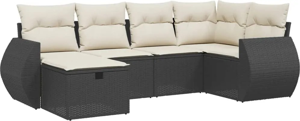 vidaXL Set mobilier de grădină cu perne, 6 piese, negru, poliratan