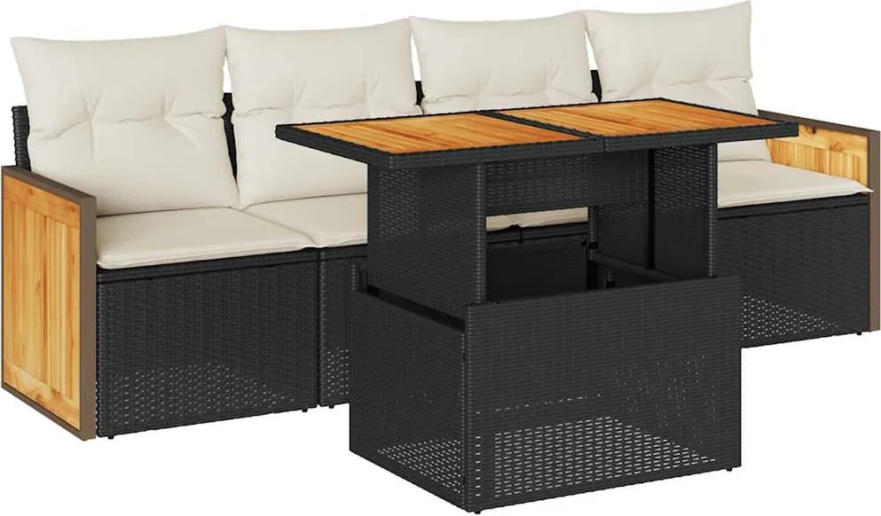 vidaXL Set mobilier de grădină cu perne, 5 piese,poliratan/lemn acacia