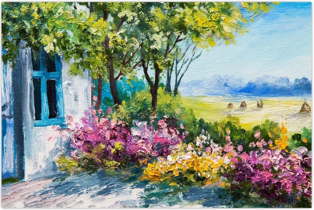 Tablou - Grădina din fața casei, pictură în ulei (90x60 cm)