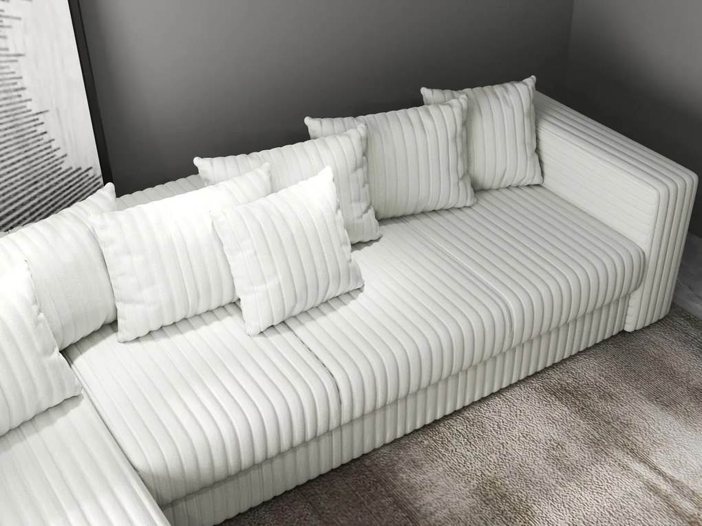 Colțar extensibil dumonde cu ladă de depozitare si sezut confortabil din spuma high-density, Gloria  Ambience Ivory 320x183 cm