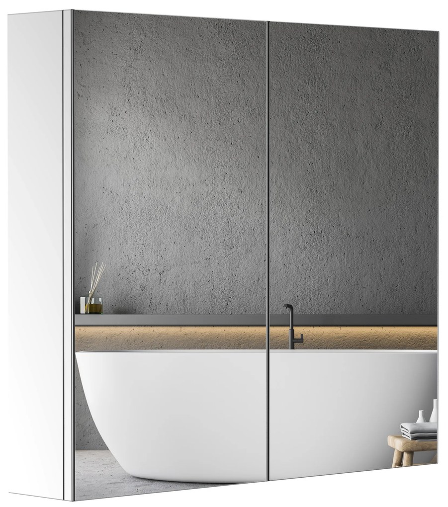 HOMCOM Armară Oglindă Cadru din Oțel inoxidabil cu Depozitare Raft pentru Toaletă Baie dim. 60L x 12l x 55H cm | Aosom Romania