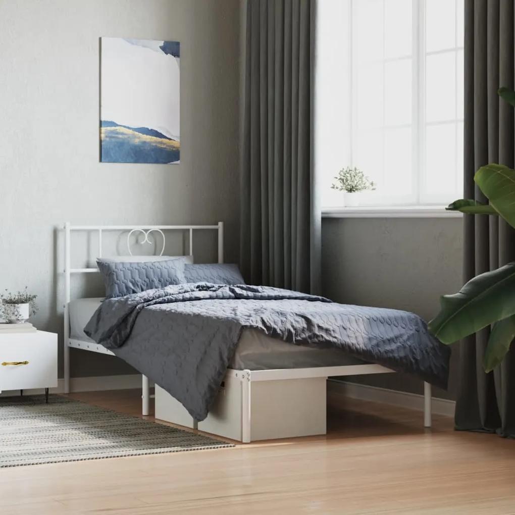 355503 vidaXL Cadru de pat metalic cu tăblie, alb, 80x200 cm