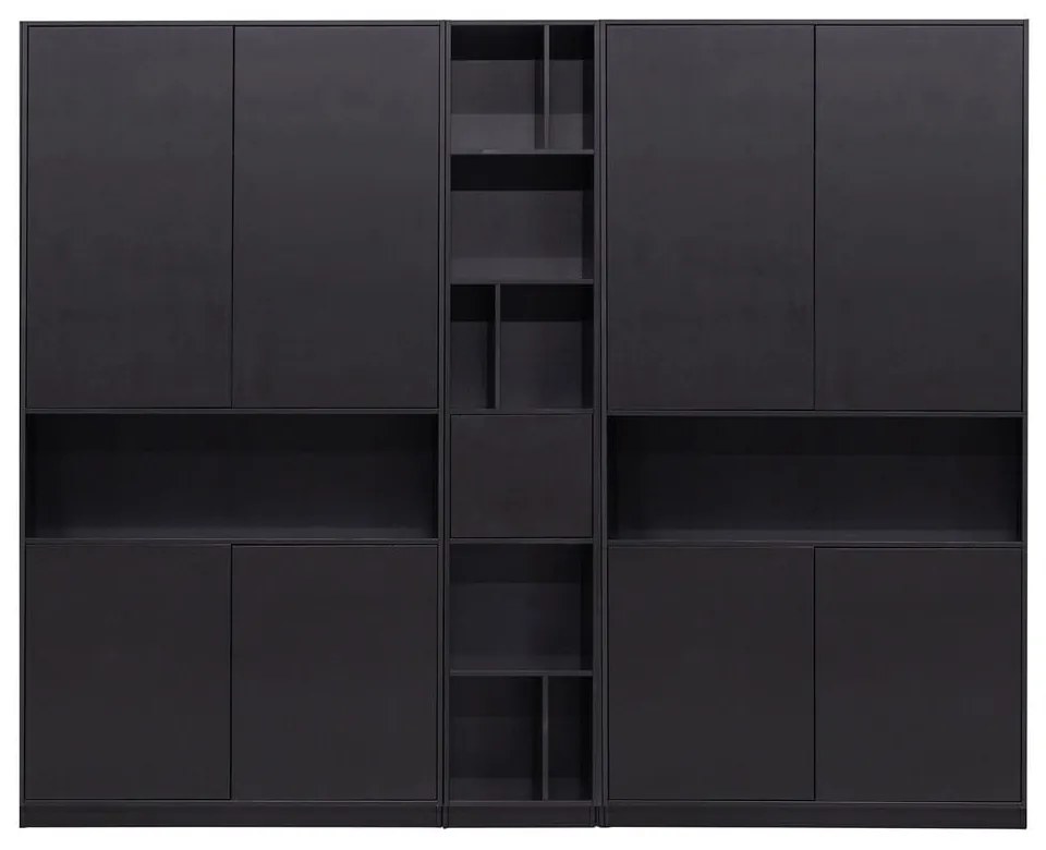 Bibliotecă modulară neagră din lemn masiv de pin 260x210 cm Finca – WOOOD