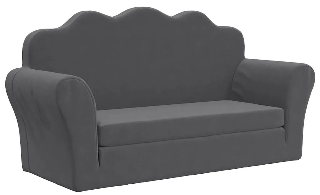 vidaXL Canapea extensibilă de copii cu 2 locuri, antracit, pluș moale