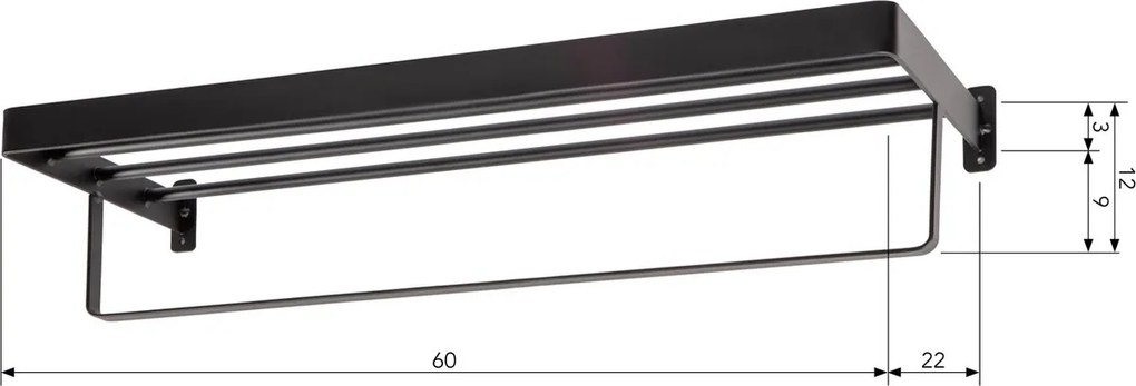 Cuier de perete pentru prosoape HANDY 60x22 cm, negru