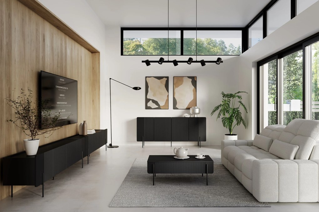 Măsuță de cafea Malmi 100 cm cu sertare - negru mat / picioare negre