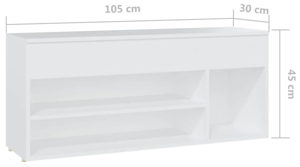 Bancheta pantofar, alb, 105x30x45 cm, PAL Alb, 1, 1, 1