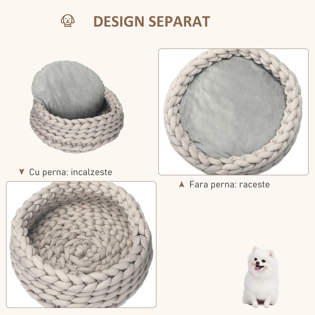 PawHut Culcuș Rotund Confortabil pentru Animale de Companie, Design Împletit, Ideal pentru Pisici și Câini Mici, Φ50x19cm | Aosom Romania