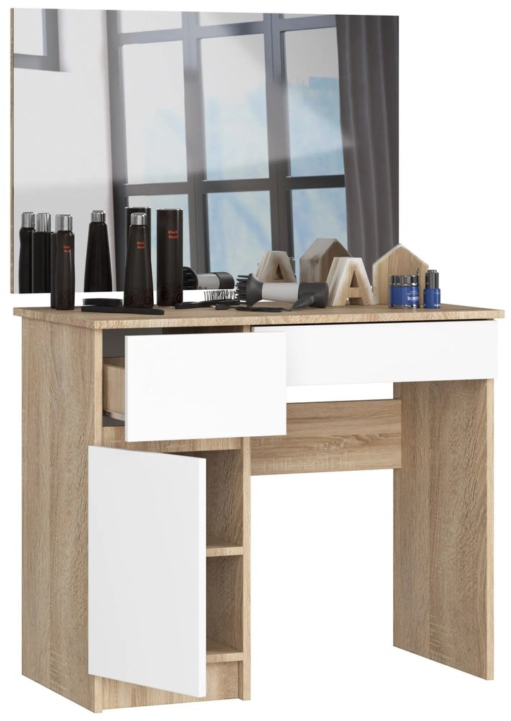 Masă de toaletă Parijat (Stejar sonoma + Alb) (cu oglindă) (S). 1070895