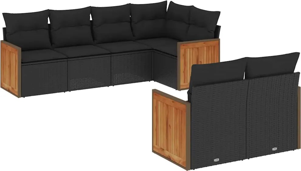 vidaXL Set canapele de grădină cu perne, 7 piese, negru, poliratan