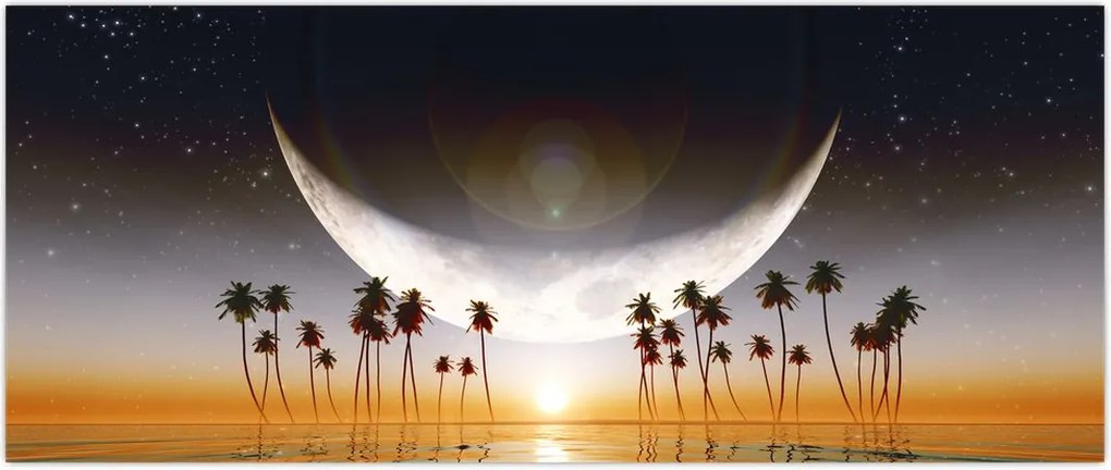 Tablou- Luna deasupra palmierilor (120x50 cm)