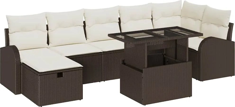 vidaXL Set de canapele pentru grădină cu pernă 8 pcs Maro Rattan poli