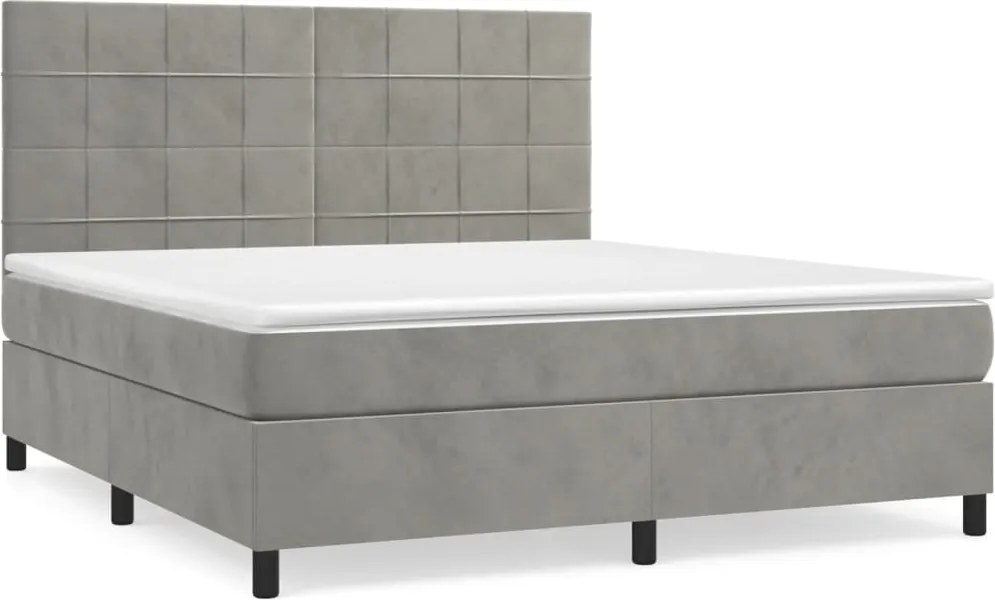 vidaXL Pat box spring cu saltea, gri deschis, 160x200 cm, catifea