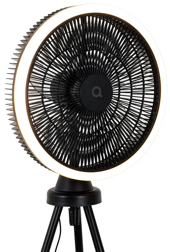 Ventilator de podea cu trepied negru inclusiv LED cu dimmer în 3 trepte - Meric