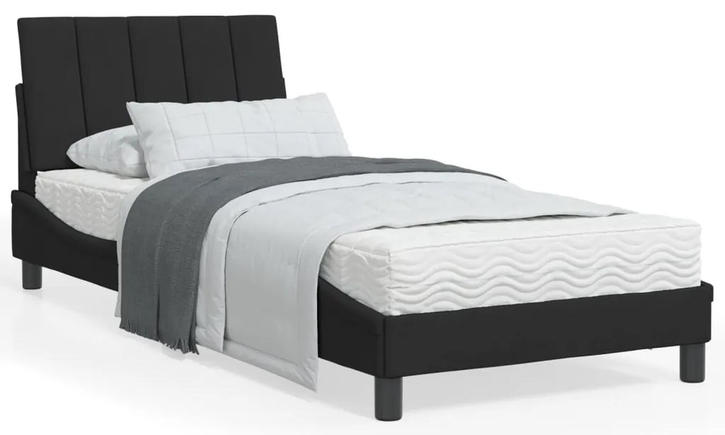 vidaXL Pat cu saltea, negru, 90x200 cm, catifea