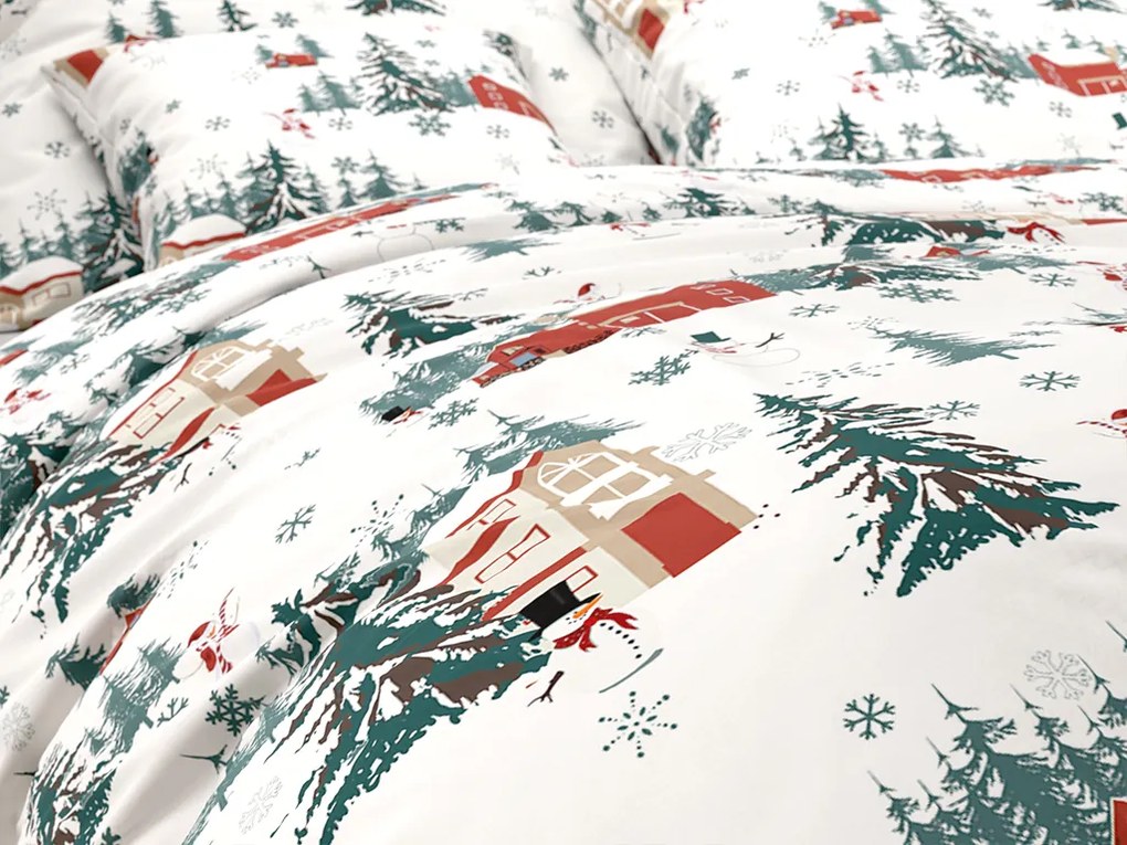 Lenjerie de pat din amestec de bumbac SNOWY HOUSES POLY albă Dimensiune lenjerie de pat: 2 buc 70 x 90 cm | 200 x 220 cm