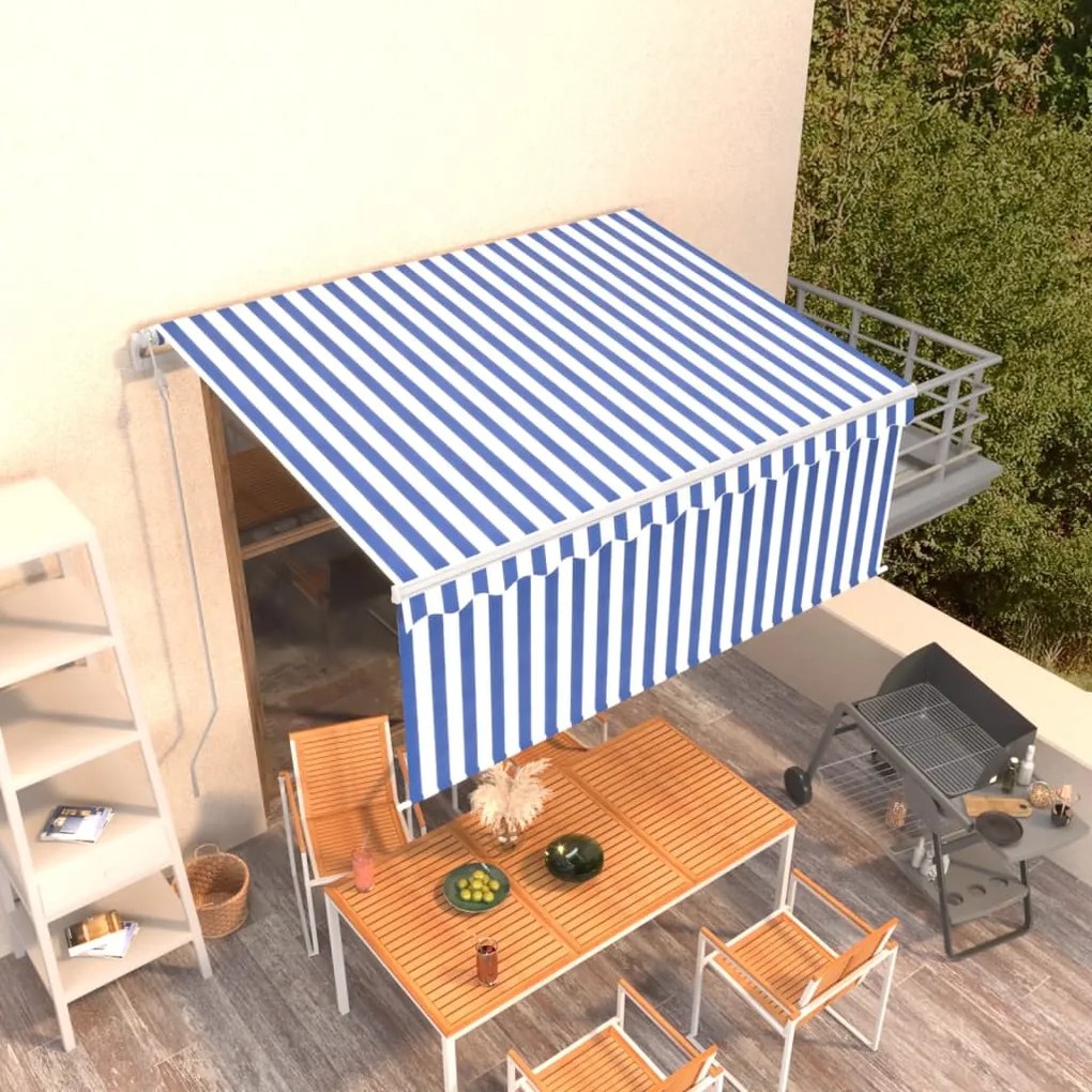 vidaXL Copertină retractabilă automat cu stor, albastru&amp;alb, 3,5x2,5 m
