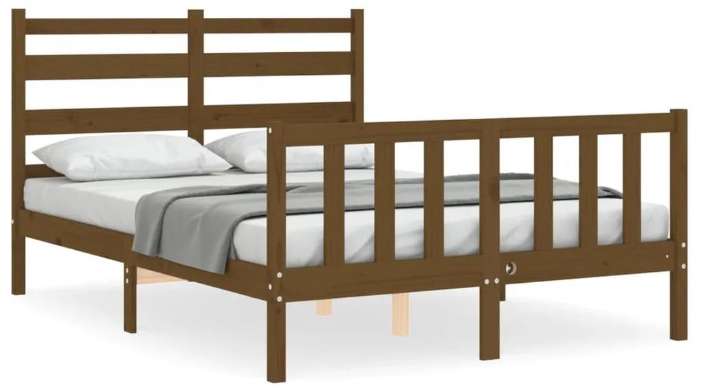 3192009 vidaXL Cadru de pat cu tăblie, dublu mic, maro miere, lemn masiv