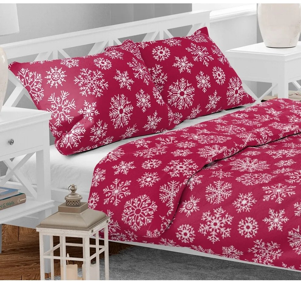 Lenjerie de pat din bumbac de Crăciun Fulgi roșii,140 x 200 cm, 70 x 90 cm