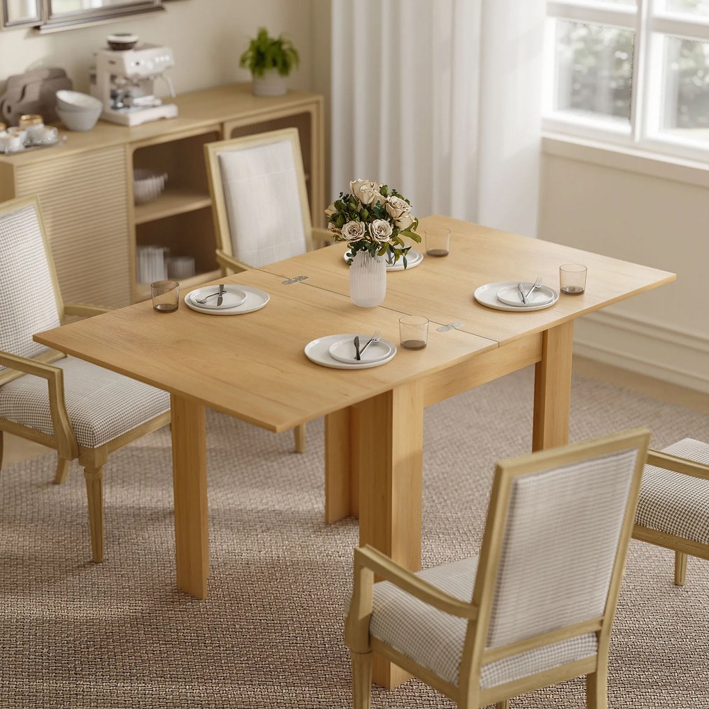 HOMCOM Masă de Sufragerie Extensibilă pentru 4-6 Persoane Design Rabatabil, 70-140cm Masă Extensibilă Rectangulară Salvaspațiu cu Picioare Antiderapante, pentru Sala de Mese Living, Culoare Efect de Lemn | Aosom Romania