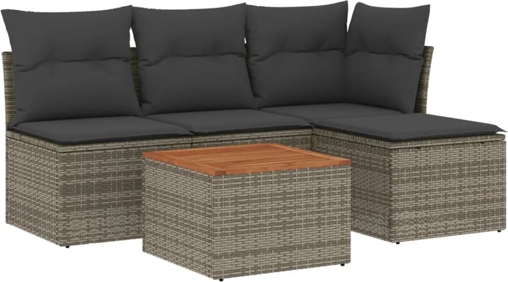vidaXL Set canapea de grădină cu perne, 5 piese, gri, poliratan