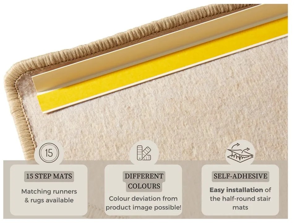 Set 15 covorașe pentru trepte Hanse Home Fancy, 23x65 cm, crem