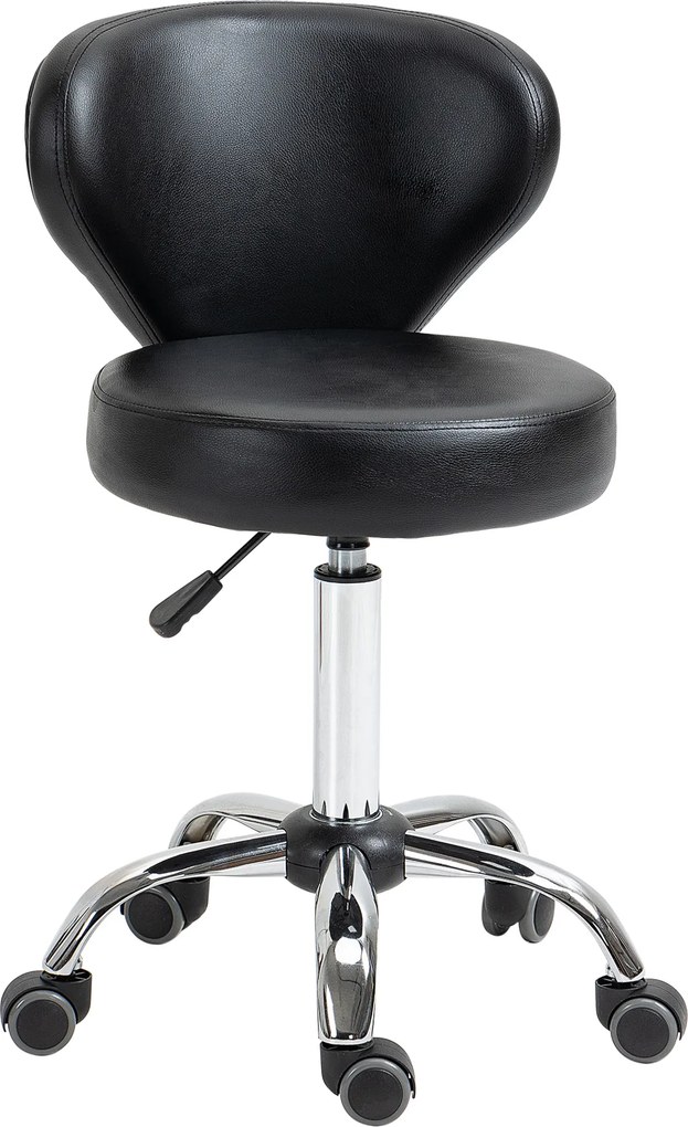 HOMCOM Taburet Rotativ 360° Reglabil, Taburet Cosmetic cu Spătar, din Oțel și Piele Ecologică, Negru | Aosom Romania