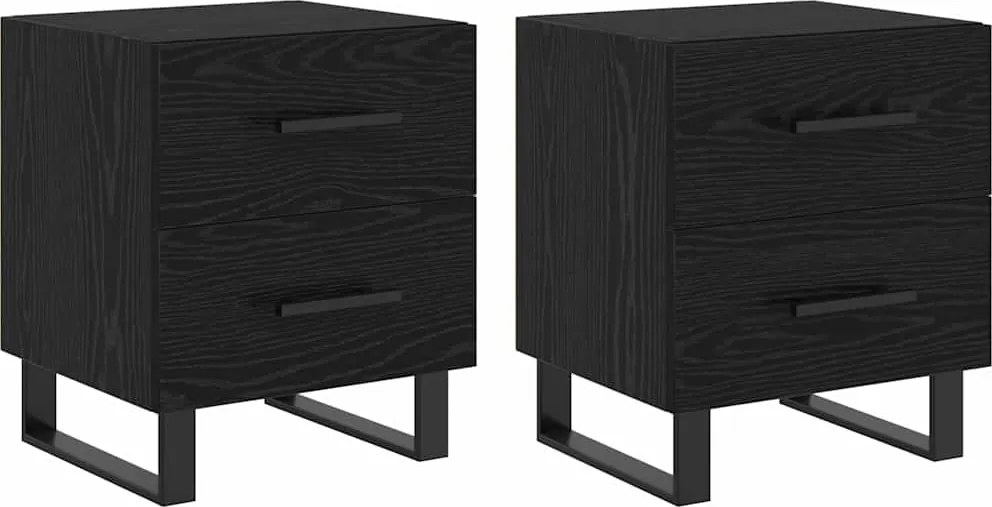 vidaXL Dulap de noapte cu sertar 2 pcs Stejar Negru 40 x 35 x 47,5 cm