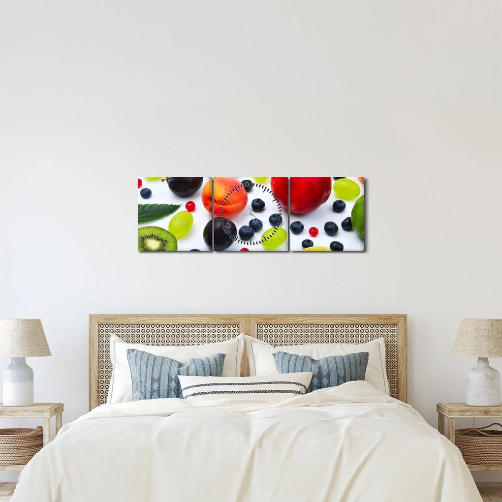Tablou - fructe cu picături de apă (cu ceas) (90x30 cm)