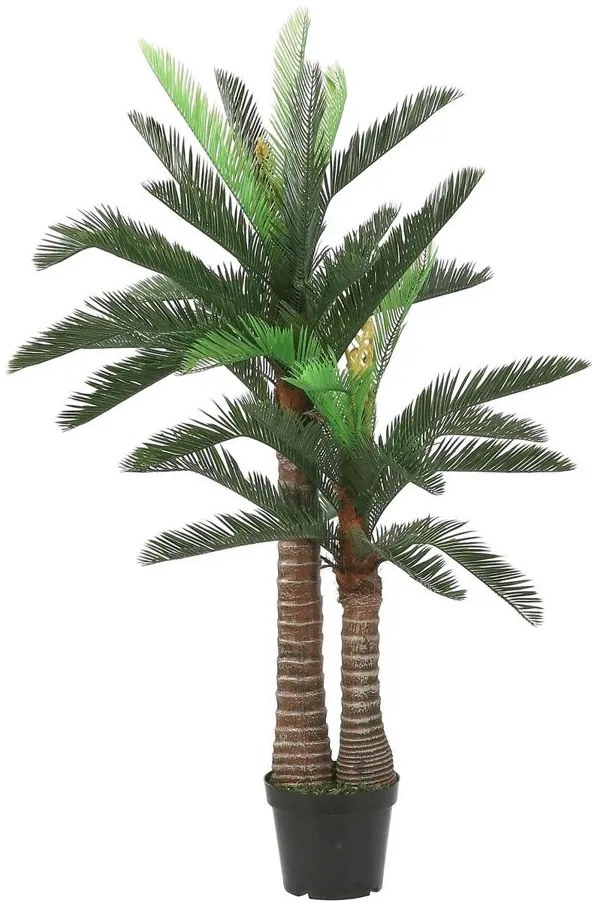 Planta artificiala Cycas Palmier, Azay Design, cu frunze subtiri, in nuante de verde, din poliester, pentru interior, in ghiveci negru, inaltime 150 cm