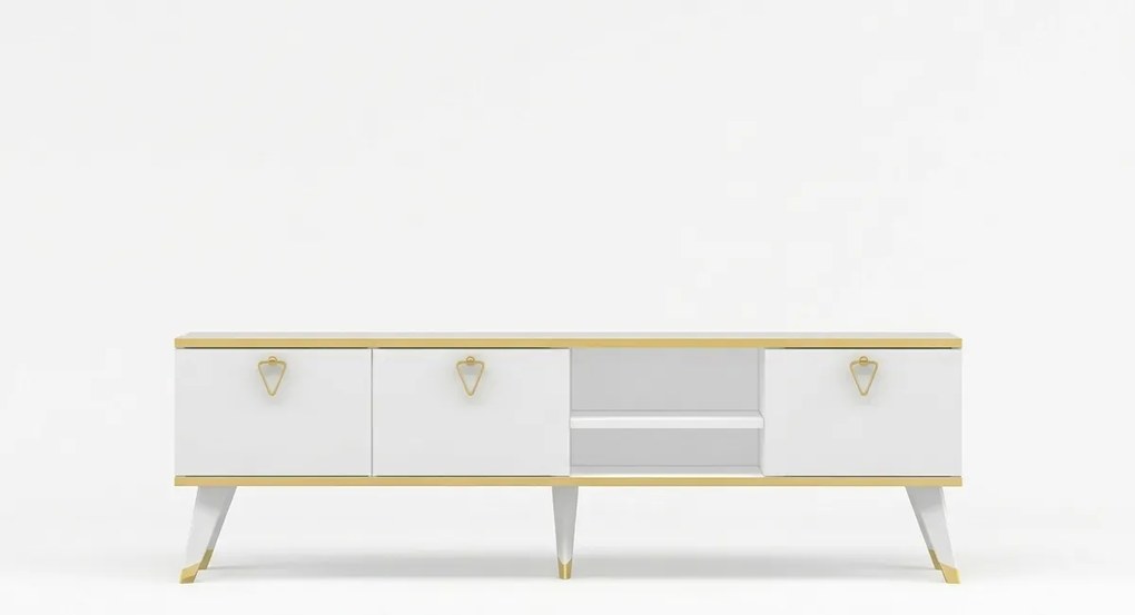 OFERTA Comoda TV CAROL 160 cm, alb/auree II. calitate