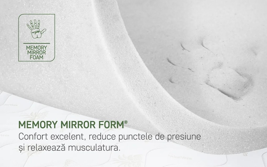 Saltea Aloe Vera 14+2 Memory, 200x200 cm, H 18 cm, husa cu fibre de bambus, Ortopedica, aerisire 3D Free Air