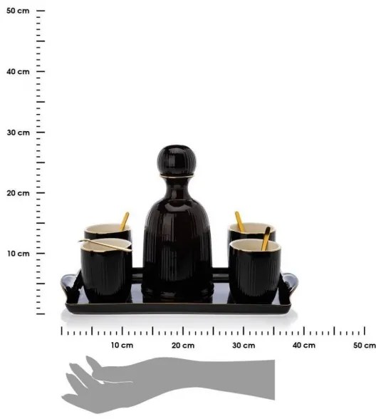 Set ceramic cești cu carafă și tavă KENDI negru