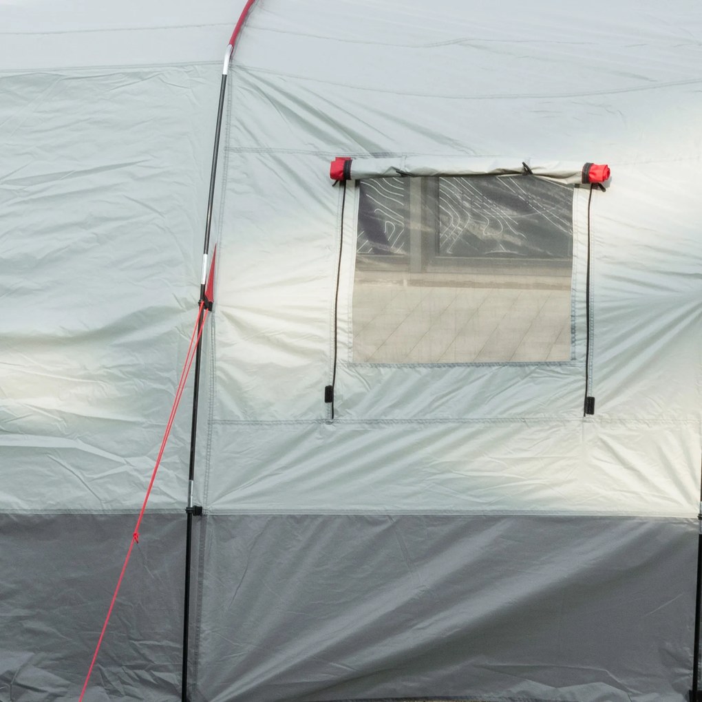 Outsunny Tenta de camping familială 6-8 persoane, tentă tunnel impermeabilă, uși + ferestre, 5,1 x 2,4 x 1,8 cm, gri deschis | Aosom Romania