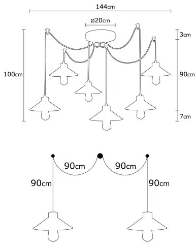 Candelabru suspendat MANAVGAT 6xE27/40W/230V, stil păianjen, negru/maro