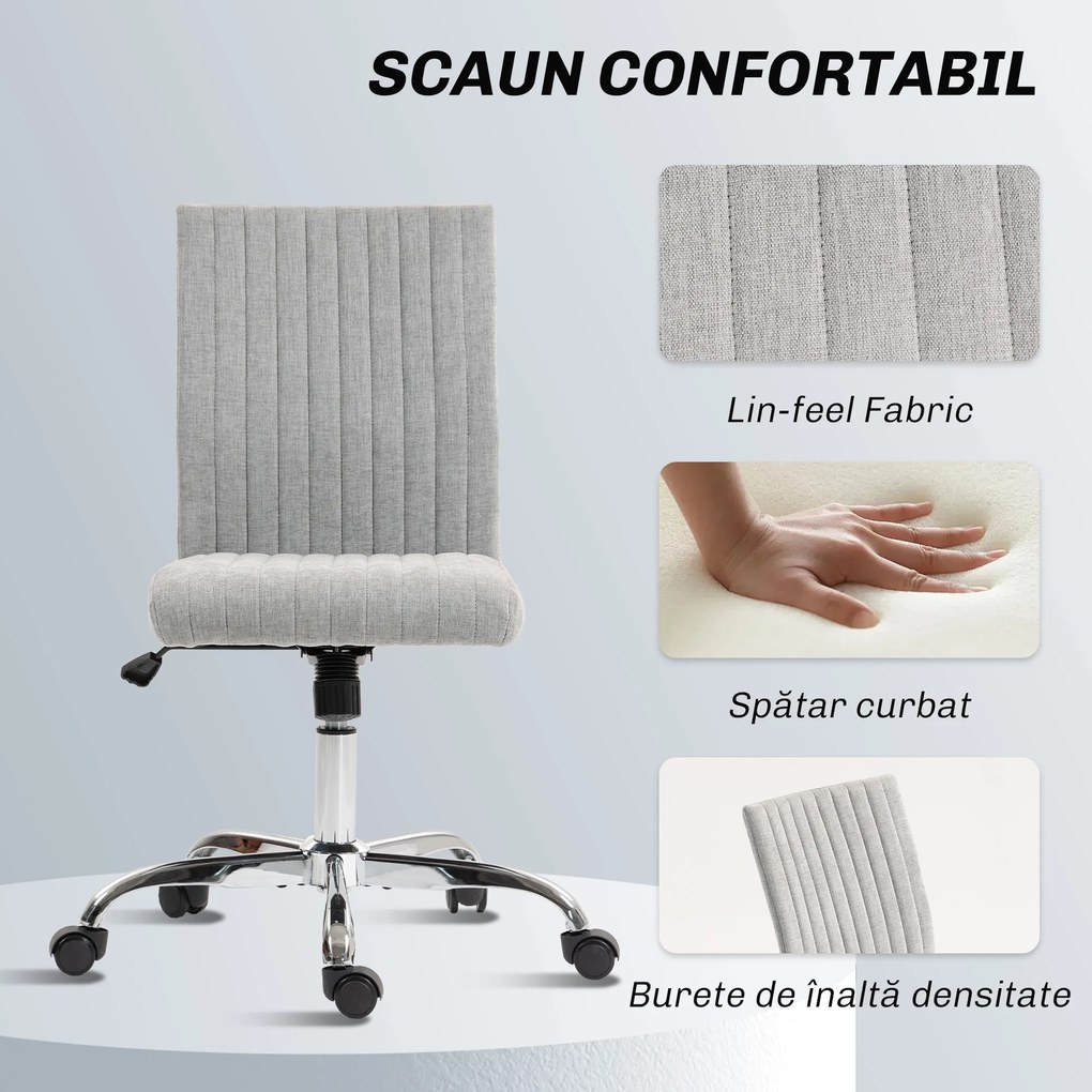 HOMCOM Scaun Birou Rotativ Fără Cotiere Înălțime Reglabilă Țesătură Gri | Aosom Romania