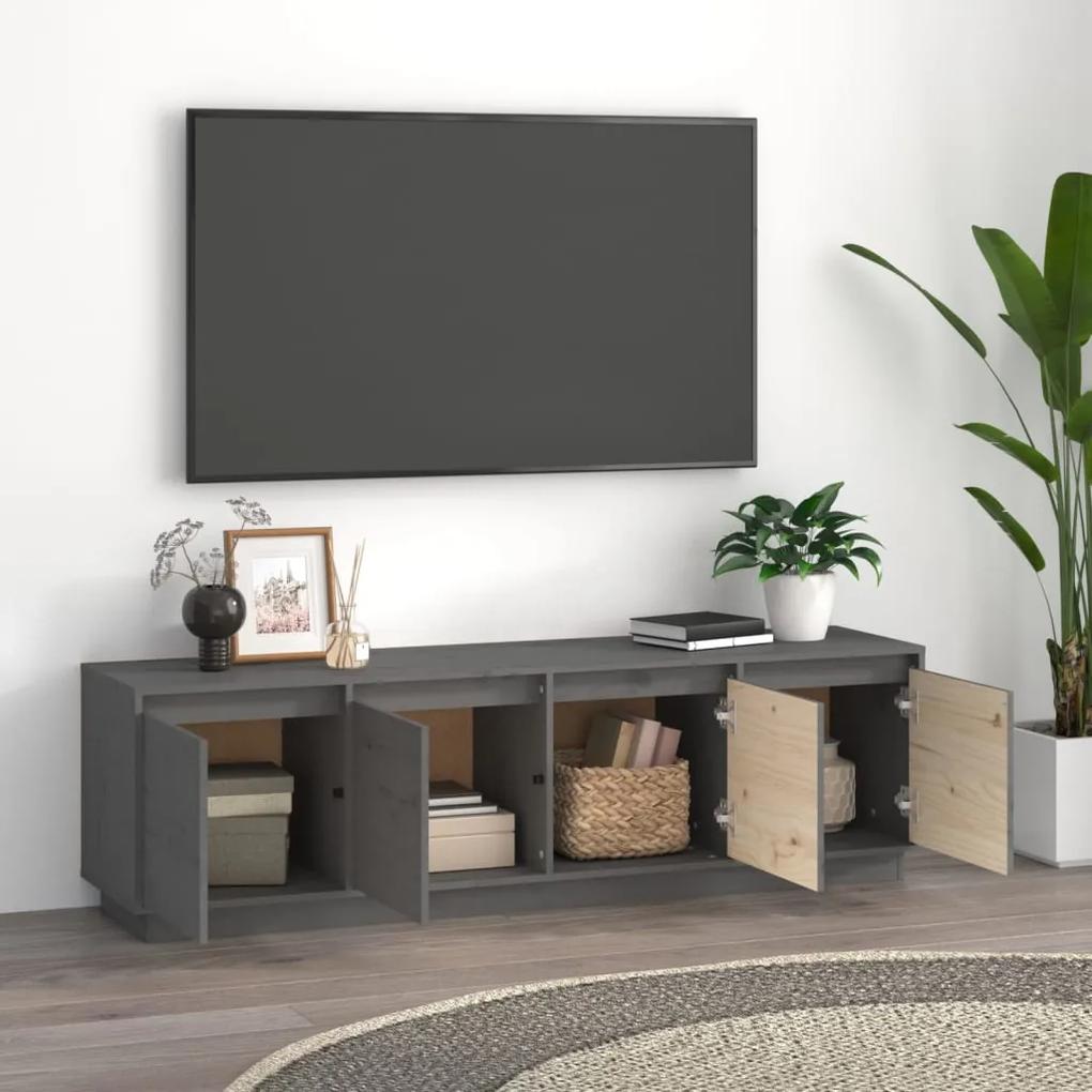 Comoda TV, gri, 156x37x45 cm, lemn masiv de pin